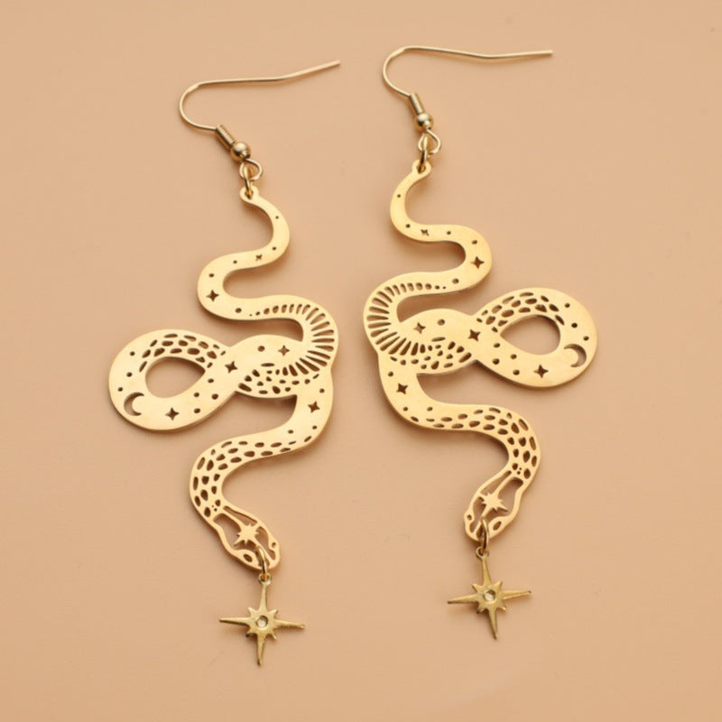 Personalized Design Snake Element Simple Hollow Star And Moon Earrings