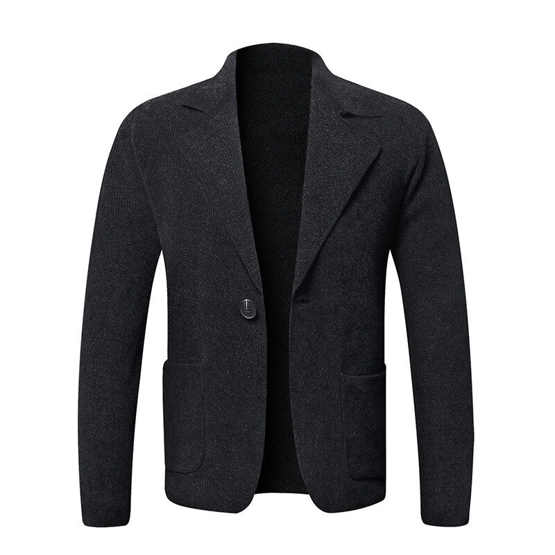 Men's Solid Color Cardigan Small Suit Knitted Jacket