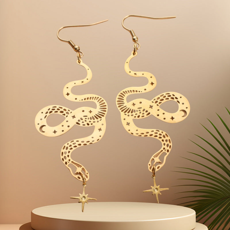 Personalized Design Snake Element Simple Hollow Star And Moon Earrings