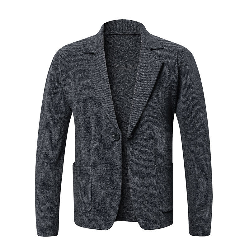 Men's Solid Color Cardigan Small Suit Knitted Jacket