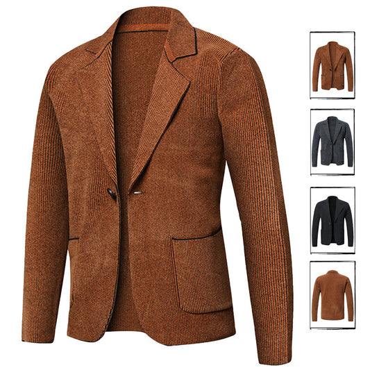 Men's Solid Color Cardigan Small Suit Knitted Jacket