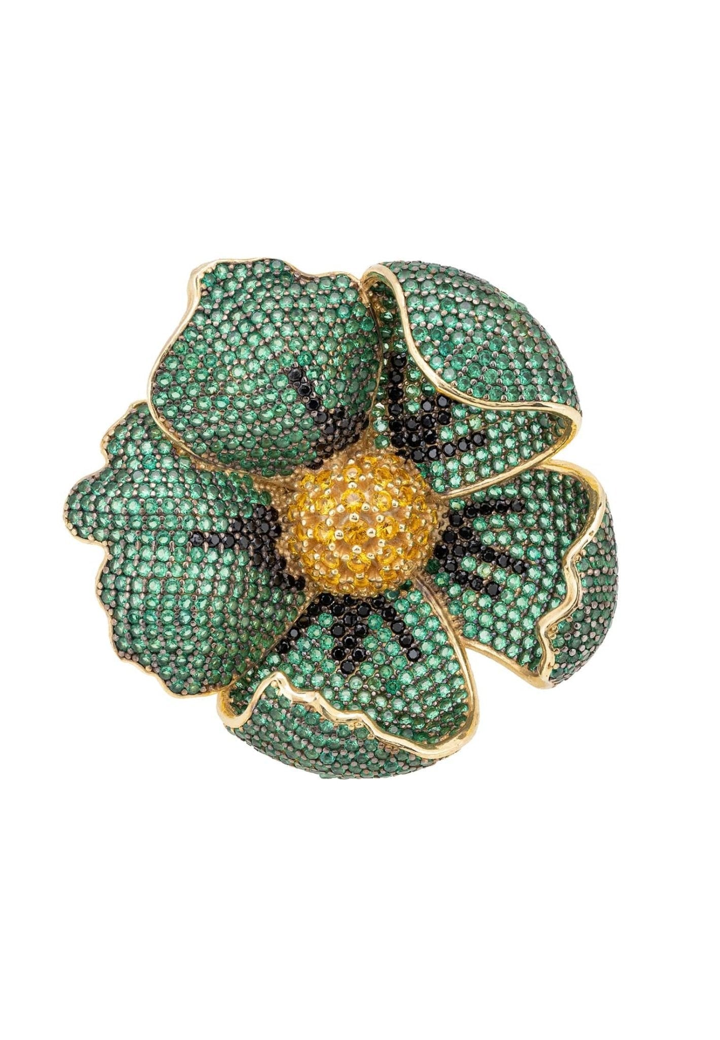 Premium Poppy Flower Green Ring Gold